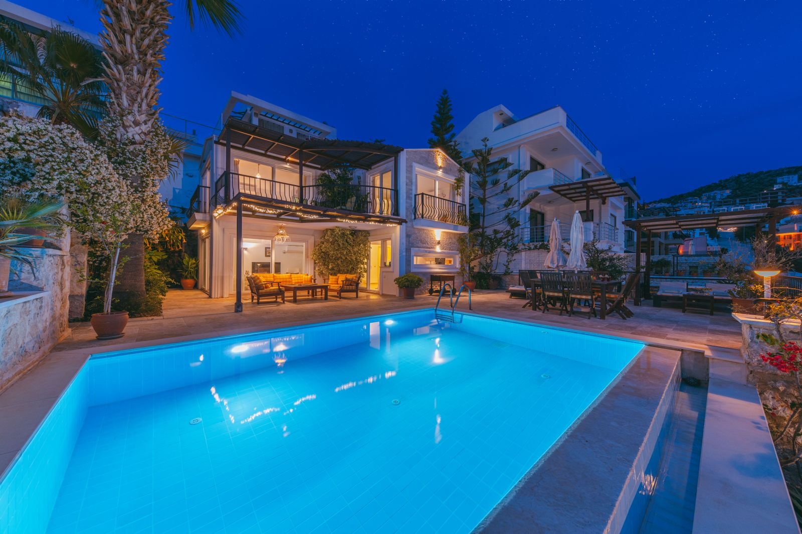 Private coastal estate at dusk
